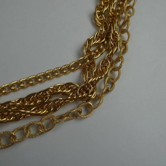 Vintage Style Box Clasp Gold Tone Multi Strand Chain Necklace Career Plus Size - Picture 6 of 11